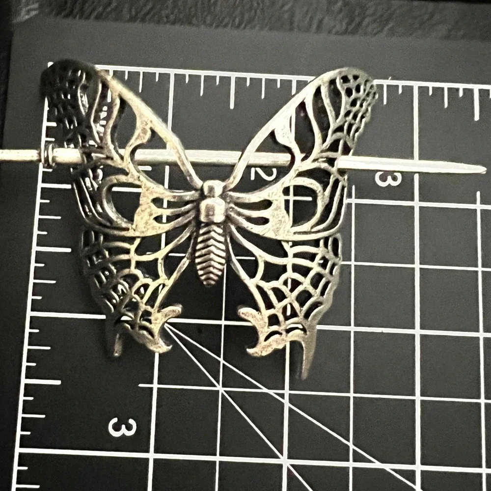 Silver Filigree Butterfly Hair Slide Stick Bun Holder One Size Whimsigoth